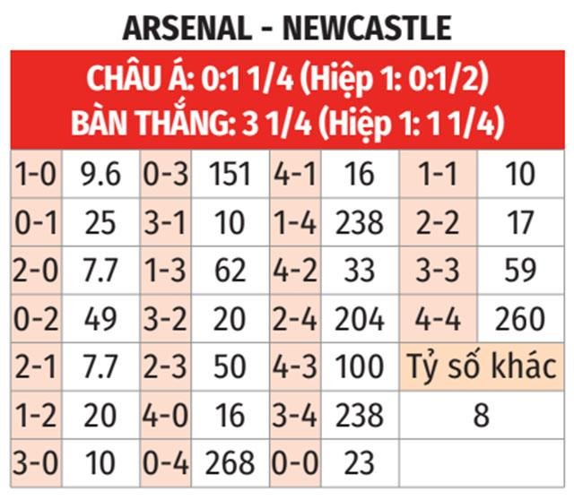 Trực tiếp bóng đá Arsenal vs Newcastle 03h00 25/2